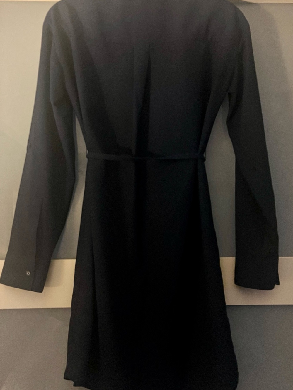 Express Black Long Sleeve Belted Shirt Dress
